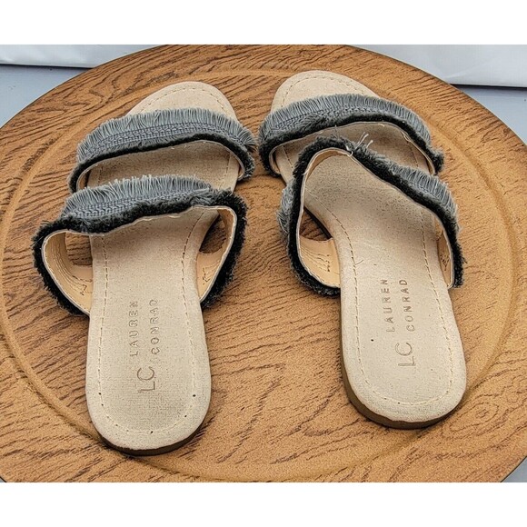 Lauren Conrad Women's Size 8-9 Medium Gray Two Strap Fringy Sandals - Picture 4 of 13